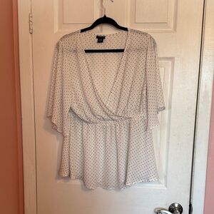 torrid white Blouse with Black Polka Dots and Flutter Sleeves (Surplice)